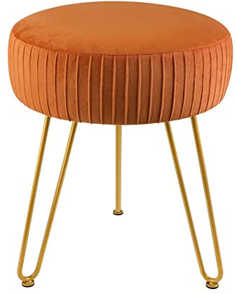 Samt Runder Fußhocker Ottomane mit goldenen Beinen für Wohnzimmer und Schlafzimmer Orange Beauty Vanity Hocker