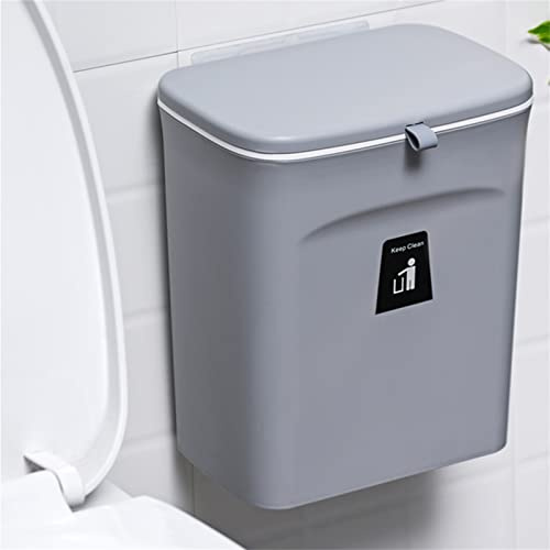 DAOHHFO Mülleimer Hängend mit Deckel 9L, Abfalleimer Hängend Abfallsammler Wandmontage, Mülleimer Wandmontage für Wohnmobil Badezimmer - 23.7×13×29.5cm (Grau)