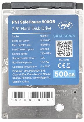 PNI Hard Disk interno SafeHouse 500 GB, 2,5 pollici, SATA 6 GB/s, capacità 500 GB, cache 128 MB