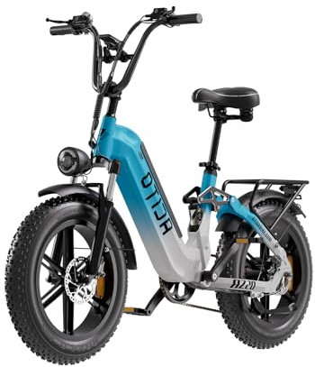 E Bike elektrofahrräder herren damen, Ebike 48V 20Ah(960Wh) Akku bis 120km, 20x4 Zoll electric bike 7-Gang Getriebe mit LCD-Display,Vollfederung E fahrrad 250W Motor 90 N.m 25km/h, AZ20 Blaugrau