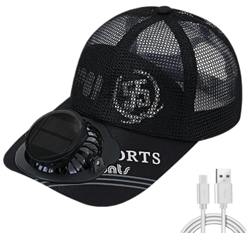 Credelin Chapeau de fan solaire à large bord, casquette de baseball pour homme avec ventilateur rechargeable, chapeau de soleil réglable à 3 vitesses pour la pêche, la plage