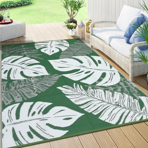 GarveeLife Großer Outdoor-Teppich, 22,9 x 45,7 cm, wasserdicht, Kunststoff, Strohteppich, wendbar, Terrassenteppich, Moderne Campingmatte mit tragbarer Tasche und Heringen, Faltbarer und