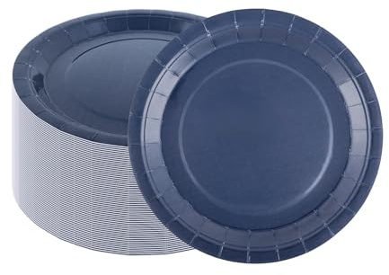 CEILIWEN Lot de 100 assiettes rondes en carton bleu marine de 23 cm pour fêtes, anniversaires, remise de diplôme, retraite, pour restauration et événements
