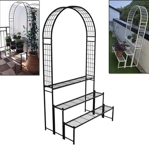 HynJGih Arco da Giardino (con Gradini), Arco for Mensole for Fioriera in Ferro, Adatto for Decorare Balconi, Cortili, Interni Ed Esterni(Black)