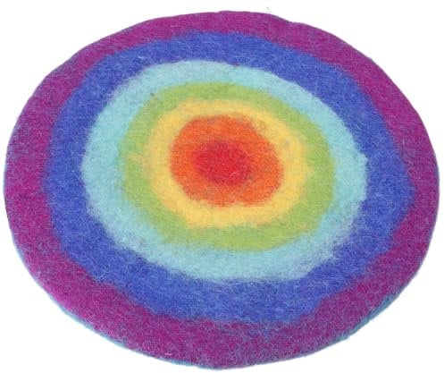 GURU SHOP Filz Stuhlauflage, Boho Sitzkissen, Handgefertigtes Rundes Stuhlkissen 35 cm - Regenbogen, Wolle