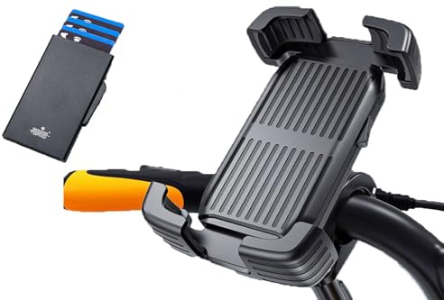 Poquitos Fahrrad Handyhalterung mit RFID Kartenhalter 2 in1 Set- 360 Grad drehbar, Schnellverschluss, stossfest, 4,7-6,8 Zoll Smartphone Halterung fuer iPhone Samsung MTB E-Bike Motorrad (MH14-1 2in1)