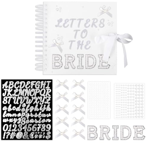 Fukaisu Briefe an die Braut Scrapbook, 21,5x21,5cm Hochzeitsalbum Fotoalbum Erinnerungsbuch zur Hochzeit mit Perlenstickern Metallischen Buchstaben & Schleifen DIY Gästebuch für Brautparty Jubiläum