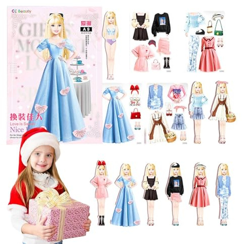Mihauuke Magnetische Anziehpuppen, Magnetische Anziehpuppen, Sicheres und harmloses Prinzessinnen-Anziehpuppen-Set, Prinzessin-Anziehpuppe aus Papier, leicht zu greifen, Geschenk für Kinder, Mädchen