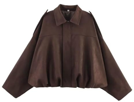 Dam kort mockajacka, överdimensionerad mocka jacka med fleecefoder varm streetwear vinterjacka kort läderjacka