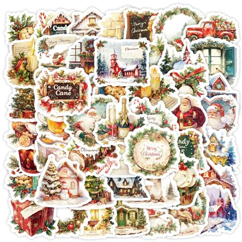Xanthelle Sticker Weihnachten, 50 Stück Weihnachtssticker selbstklebend wasserdicht, Aufkleber Kinder für Scrapbook Party Deko