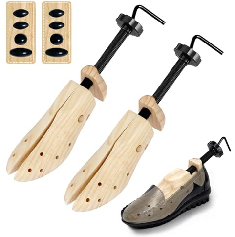 jackfru Wooden Shoe Stretcher 4-Way Expandable – Adjustable Length & Width Shoe Tree for Men & Women – Heavy Duty Pair for Widening & Bunion Relief (UK 8–11.5 (EU 42–46))