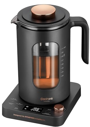 INTASTING Tetera eléctrica, hervidor eléctrico con infusor de té, control de temperatura de ±1 ℉, vidrio sin BPA, calentamiento rápido de 1200 W, fácil de limpiar, 1 litro (gris oscuro)