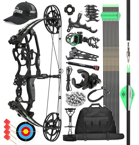 surwolf 17 Compoundbogen Kit 30~70lbs Einstellbare Stahlkugelbogen Dual Use Jagdbogen Erwachsenebogen RH&LH kann Pfeil und Stahlkugel für Bogenschießen (schwarz-Set)
