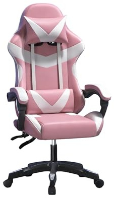 Baroni Home Sedia Gaming con Schienale Ergonomico Inclinabile e Altezza Regolabile, Sedia Ufficio con Supporto Lombare, Poggiatesta Imbottito, 50x62x110-120 cm, Rosa e Bianca
