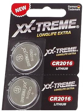 XX-TREME CR2016 Batterie 3V Lithium Knopfzelle – 2 Stück – CR 2016 für Autoschlüssel, Fernbedienung, Waage, Taschenrechner