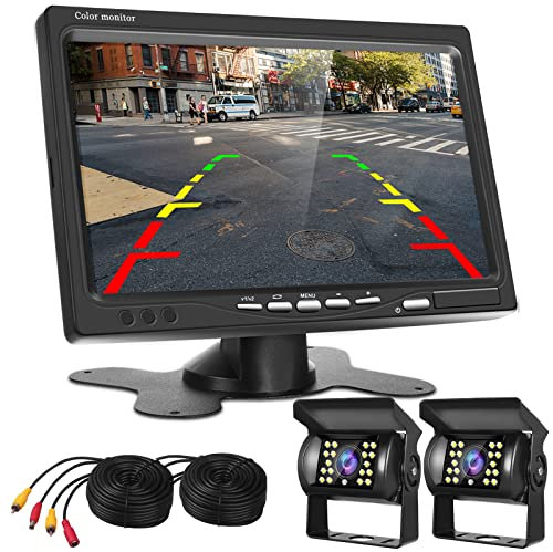 Kit de cámara Trasera de 7 Pulgadas con 2 Cámaras Traseras, Podofo Kit de cámara Trasera 18 IR LED de visión Nocturna IP68 a Prueba de Agua Cámara Trasera para camión RV Bus 9V-35V