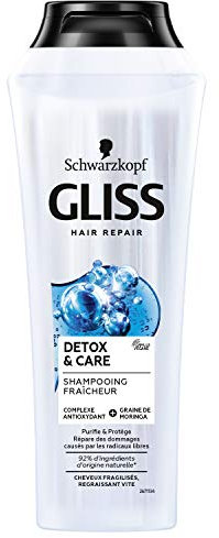 Schwarzkopf - Gliss - Shampoing Detox&Care - Cheveux fragilisés/regraissant vite - 92% d'ingrédients d'origine naturelle - Flacon de 250ml