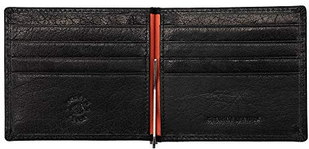 Nuvola Pelle Portefeuille Homme Pince à Billet en Cuir de Buffle Mince Fin Compact avec 8 Porte-Cartes Noir