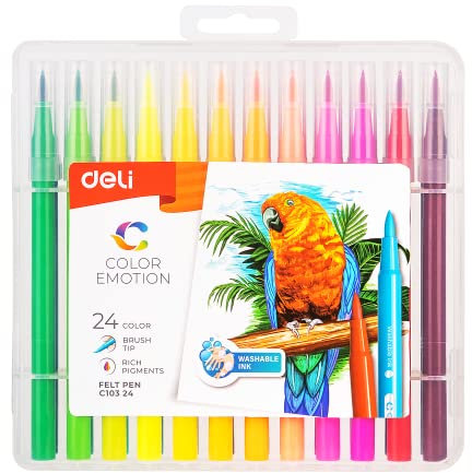 deli Filzstifte Set für Kinder & Erwachsene – 24 Farben, Waschbare Tinte, Dicke & Dünne Spitzen, Malstifte für Schule & Hobby, Ideale Stifte zum Zeichnen & Malen