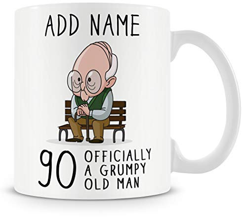 90th Birthday Gift for Grumpy Old Man - Personalised 90 Mug/Cup - Add Name