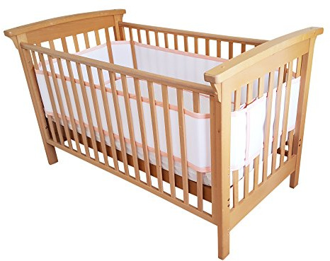 AiRoya® Cot Bumper for All 4 Sides Rail Bar Cot Beds, Breathable Safe Air Mesh, Double Layers for Extra-Padding, No Entanglement Risk, UK EU Safety Approved BS EN 16780 (Pink)