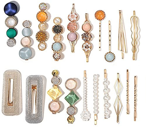 Mehayi 20 Stück Perlen und Acrylharz Haarspangen, handgefertigte Haarspangen, Marmor Alligator Bobby Pins, Glitzer Kristall geometrische Haarnadel, Haar-Accessoires, Geschenke für Frauen Mädchen