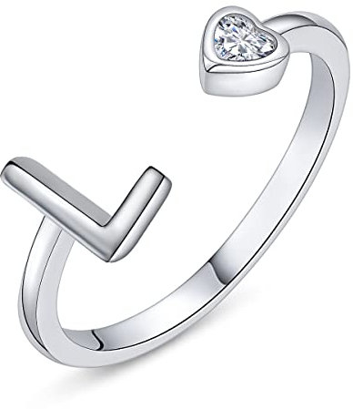 PEARLOVE Damen Mädchen Buchstabe Ring, 925 Sterling Silber Verstellbare Offener Ring mit Buchstaben für Frauen Stapelbare Alphabet ringe von A bis Z