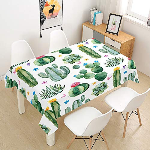 Hiser Tovaglia Rettangolare Antimacchia, 3D di Cactus Stampa Impermeabile Antipolvere Lavabile Poliestere Tovaglie Copritavolo per Tavolo Pranzo Cucina Giardino (Cactus,100x140cm)