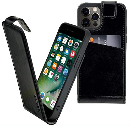 Suncase Original Flip-Style (Ultra-Slim) kompatibel mit iPhone 12 Pro (6.1) Hülle Ledertasche Tasche Schutzhülle Case Cover Hülle in schwarz