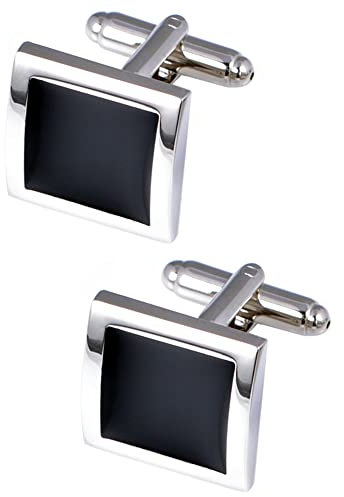 Jonwo Schwarz Quadrat Manschettenknöpfe für Herren In Geschenkbox Unisex Cufflinks Manschettenknöpfe für Hochzeit Geschäft Tanzparty Hemd Jubiläum Kleid