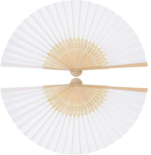 Queekay 2 Pack Folding Hand Fan Silk Fabric Hand Held Chinese Fans for Wedding Preference, Performance, Dancing, Home Decoration(Classic Style,White)
