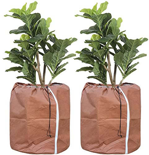 Tesmotor Thermo Topfschutz, Topfpflanzen Schutzbeutel für Pflanzen, Winter Topfschutz mit Zugband 2 Stück - 50 x 45 cm