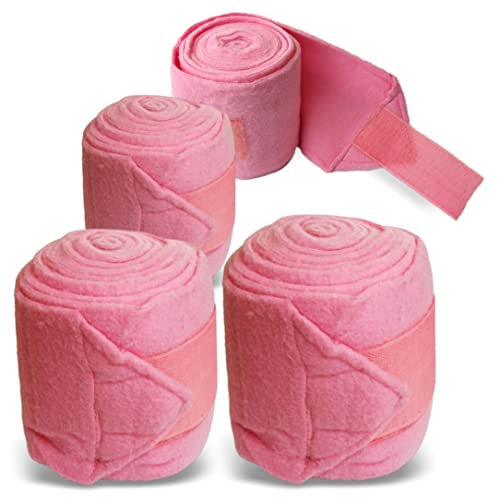 Bandagen fürs Pferd aus Fleece mit Klettverschluss - Fleecebandagen Pferd im 4er Set mit praktischer Aufbewahrungstasche (Mini Shetland Pony (Mini Shetty), Pink)