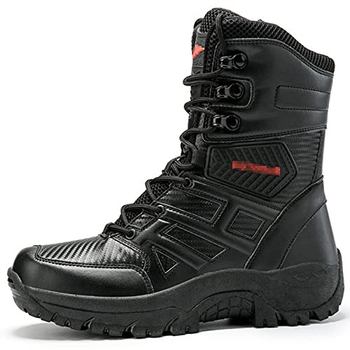 LUBOSCO Militärstiefel Herren Atmungsaktiver Springerstiefel Kampfstiefel mit Seitlichem Reißverschluss rutschfeste Army Tactical Boots High Top Einsatzstiefel Wüsten Schuhe,Black-42 EU(8 UK)
