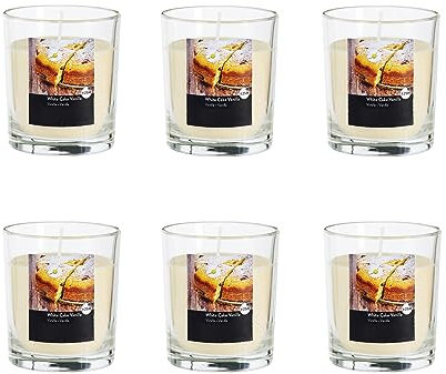 Duftkerze im Glas im 6er-Set - Kerze, Advent, Raumduft - Kein Ruß - Brenndauer: 25 Std. - viele Duftaromen – 7,0 x 7,7 cm (Creme - Duft: Vanille)