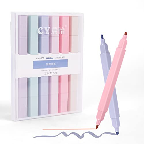 Vicloon Textmarker, 6 Farben Textmarker Set, Breite und Feine Spitzen Textmarker Pastell, Sanfte Farben Schützen die Augen, für Schulen, Büros, Studenten