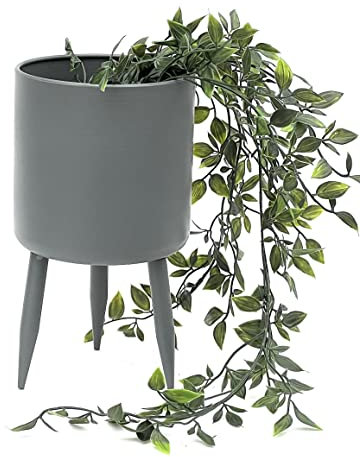 DanDiBo Blumentopf mit Füßen Pflanztopf Blumenkübel mit Beinen Metall Grau 27 cm 96260 L Modern Pflanzenständer
