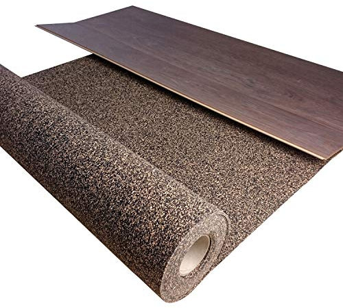 Sous-couche en liège et caoutchouc, isolation phonique jusqu'à 21 dB, extrêmement résistante, isolation phonique pour parquet stratifié et vinyle, isolation phonique supérieure (épaisseur 4 mm, 5 m²)