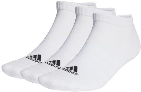 adidas Unisex Cushioned Low-Cut Socks 3 Pairs, White / Black, 13-14.5