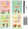 TOPJOWGA Magisches Heft, 4 Stück Kinder Magisches Heft, Wiederverwendbares Magisches Übungsheft mit 5 Nachfüllungen+1 Stifthalter, Alphabet, Zeichnung, Mathematik, Nummer, Magisches Heft