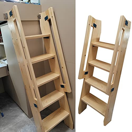 Solid Wood Bunk Bed Ladder with Handle, Heavy Duty Dorm Twin Step Ladders Hardware, Safety Loft Climbing Slanted Bed Ladder for Adults, Kids (Size : 4-Step 125cm)