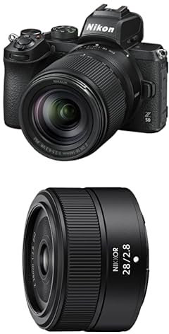 Nikon Hybride Z50 + NIKKOR Z DX 18-140 VR Bague d'adaptation FTZ II JMA905DA Noir + Objectif NIKKOR Z 28mm f/2.8 pour Hybride Z JMA105DA Noir