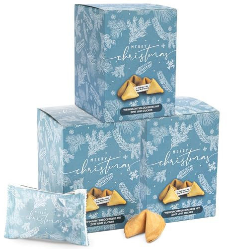 FOOD crew 36x (3×12) Glückskekse Weihnachten Zimt – Weihnachtsglückskekse mit Zimt & Vanille (Vanillekipferl-Art) – einzeln verpackt, Adventskalender-Füllung & Wichtelgeschenk, vegan
