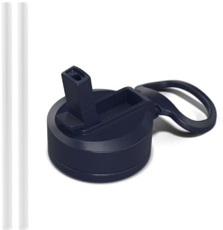 Hydrapeak Tapa de popote con mango flexible y pajita, se adapta a todas las botellas de agua Hydrapeak con aislamiento de boca ancha, a prueba de fugas y derrames (azul marino)