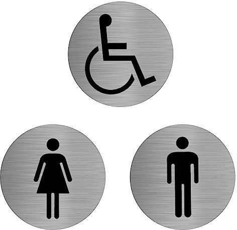 HENGBIRD Selbstklebendes WC-Schild Ø75mm 100% Alu für Damen, Herren, Behinderte - Umkleide Türschild für Toiletten (A)