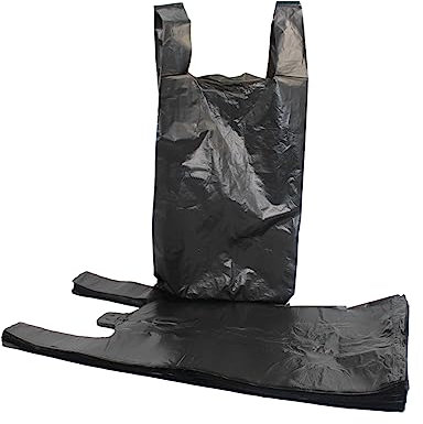Sunrise Packaging 100 x Strong Hi-Tensile Black Bottle Carrier Bags - 8'' x 13'' x 18 - Durable, Reusable & Heavy Duty Black Vest Style Polythene Carry Bags for Wine, Beer, and Beverage
