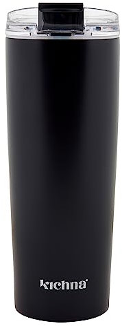 Kichna Brewer Travel Coffee Tumbler with Flip Lid Lock | Double Walled Stainless Steel Vacuum Travel Mug | BPA Free Lid Leak & Spill Proof | Keep Cold for 14Hrs or Hot for 3Hrs 550ml - Onyx Black