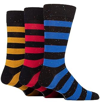 SockShop Mens Speckled Bamboo Socks - Many Colours and Patterns including Spots & Stripes In a Multipack of 3 Pairs Size 6-11 (6-11, Rugby Stripe)