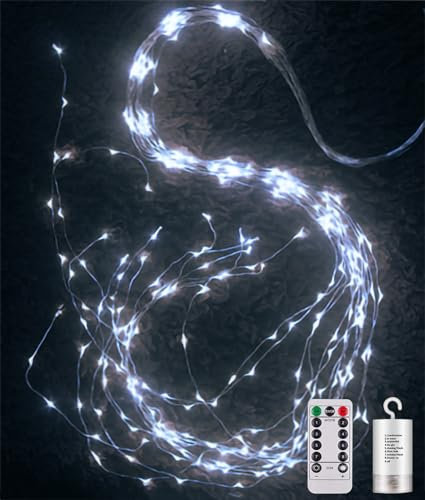 Joysing Fascio di Luci 2 M 200 LED Luci di Natale a Batteria, 8 Modalità Luci a Cascata con Telecomando, Impermeabili Catena Luminosa per Giardino Festa Matrimonio da Decorazione - Bianco Freddo