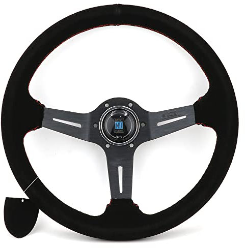 Volante Sportivo Auto,Volante A Calice Ruote dello sterzo dello sterzo della deriva del volante universale da 14 pollici Decorazione (Color : Black)